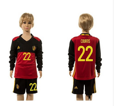 Belgium #22 Courtis Red Home Long Sleeves Kid Soccer Country Jersey