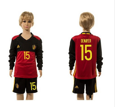 Belgium #15 Denayer Red Home Long Sleeves Kid Soccer Country Jersey