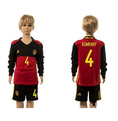 Belgium #4 Kompany Red Home Long Sleeves Kid Soccer Country Jersey