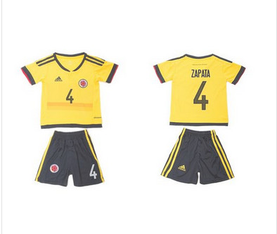 Colombia #4 Zapata Home Kid Soccer Country Jersey