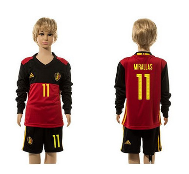 Belgium #11 Mirallas Red Home Long Sleeves Kid Soccer Country Jersey
