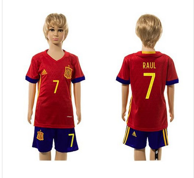 Spain #7 Paul Red Home Kid Soccer Country Jersey