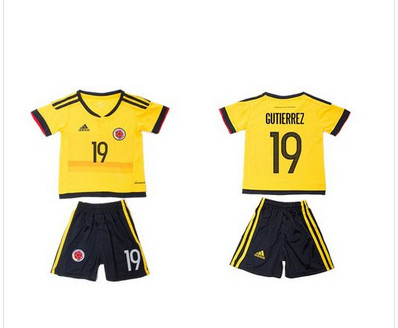 Colombia #19 Gutierrez Home Kid Soccer Country Jersey