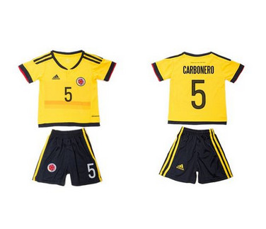 Colombia #5 Carbonero Home Kid Soccer Country Jersey