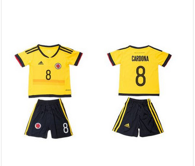 Colombia #8 Cardona Home Kid Soccer Country Jersey