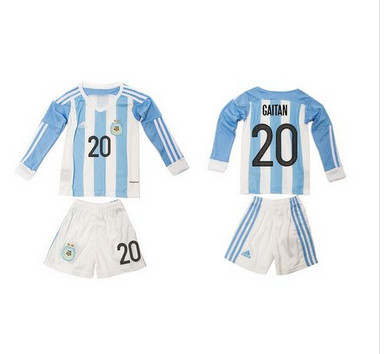 Argentina #20 Gaitan Home Long Sleeves Kid Soccer Country Jersey