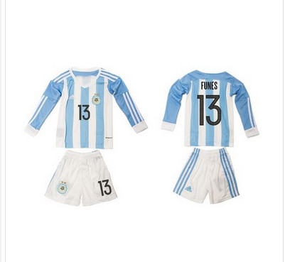 Argentina #13 Funes Home Long Sleeves Kid Soccer Country Jersey