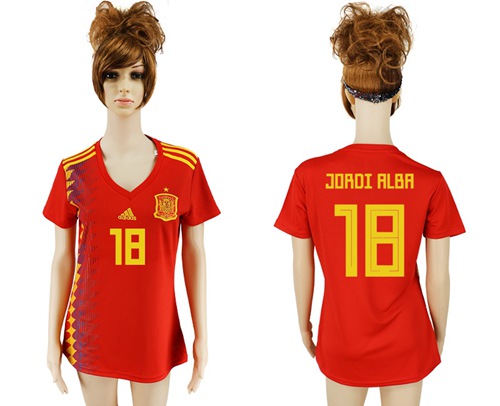 Women's Spain #18 Jordi Alba Red Home Soccer Country Jersey