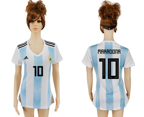 Women's Argentina #10 Maradona Home Soccer Country Jersey