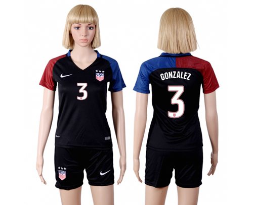 Women's USA #3 Gonzalez Away(Three Star) Soccer Country Jersey