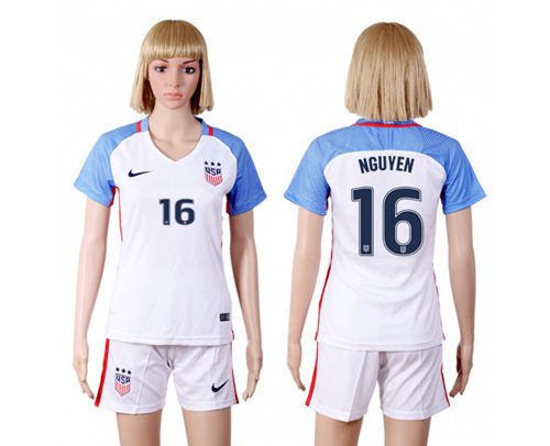 Women's USA #16 Nguyen Home(Three Star) Soccer Country Jersey