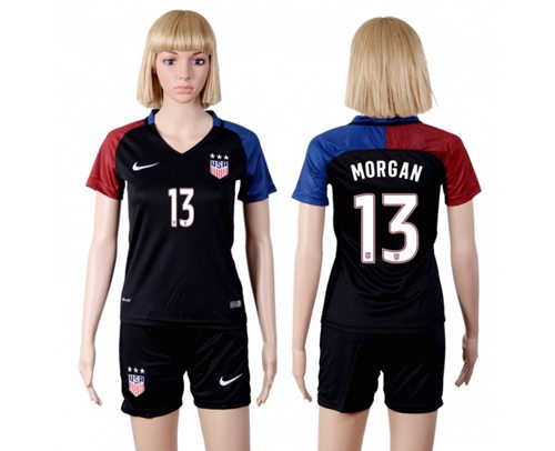 Women's USA #13 Morgan Away(Three Star) Soccer Country Jersey