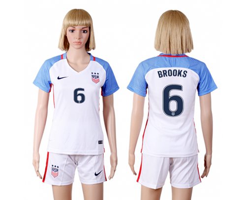 Women's USA #6 Brooks Home(Three Star) Soccer Country Jersey