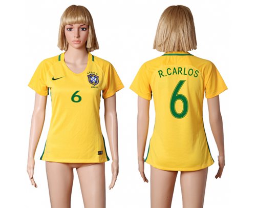 Women's Brazil #6 R.Carlos Home Soccer Country Jersey