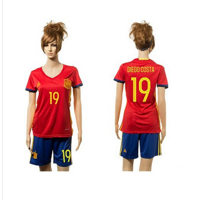 Women's Spain #19 Diego Costa Red Home Soccer Country Jersey