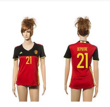 Women's Belgium #21 Depoitre Red Home Soccer Country Jersey