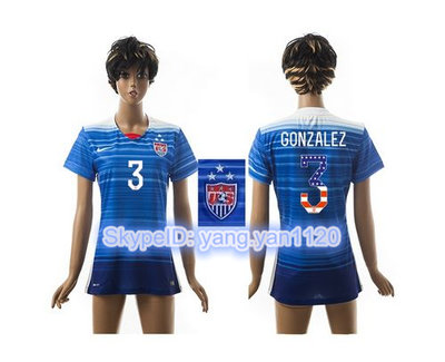 Women's USA #3 Gonzalez Three Star Independence Day Away Soccer Country Jersey