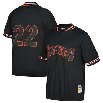 Men's San Francisco Giants Will Clark Mitchell & Ness Black Cooperstown Collection Mesh Batting Practice Quarter-Zip Jersey