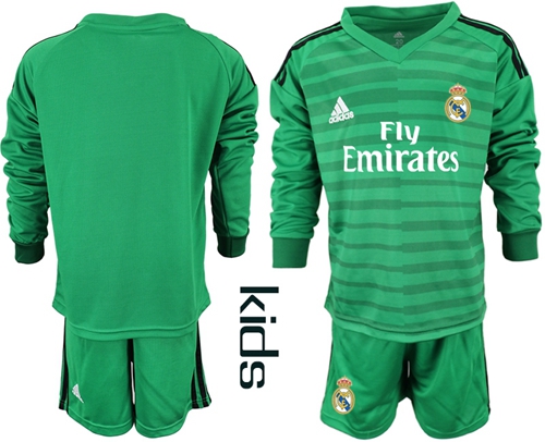 Real Madrid Blank Green Goalkeeper Long Sleeves Kid Soccer Club Jersey