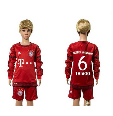 Bayern Munchen #6 Thiago Home Long Sleeves Kid Soccer Club Jersey