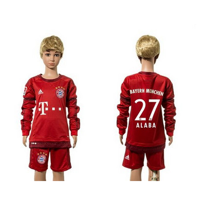 Bayern Munchen #27 Alaba Home Long Sleeves Kid Soccer Club Jersey