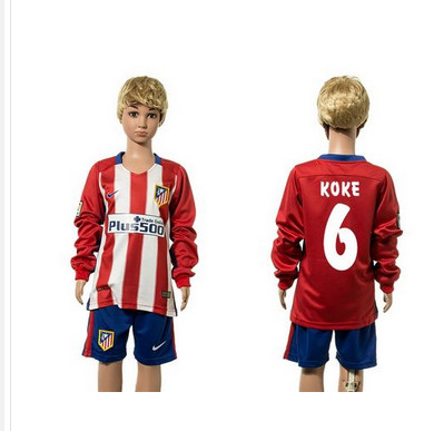 Atletico Madrid #6 Koke Home Long Sleeves Kid Soccer Club Jersey