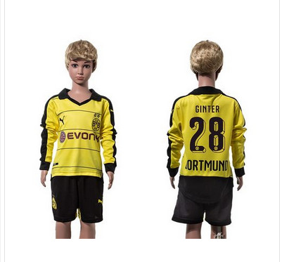 Dortmund #28 Ginter Home Long Sleeves Kid Soccer Club Jersey