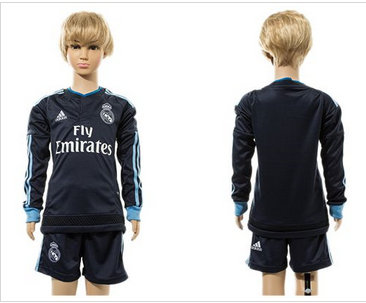 Real Madrid Blank Navy Blue Long Sleeves Kid Soccer Club Jersey (2)