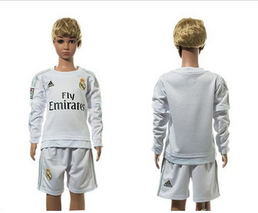 Real Madrid Blank White Home Long Sleeves Kid Soccer Club Jersey
