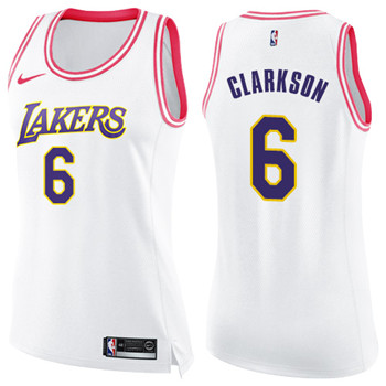 Nike Lakers #6 Jordan Clarkson White Pink Women's NBA Swingman Fashion Jersey