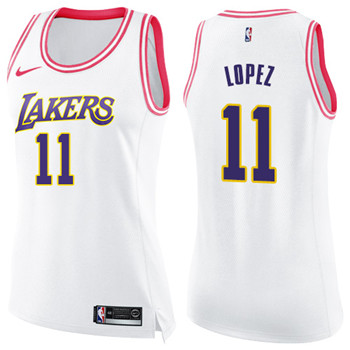 Nike Lakers #11 Brook Lopez White Pink Women's NBA Swingman Fashion Jersey