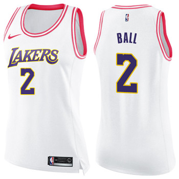 Nike Lakers #2 Lonzo Ball White Pink Women's NBA Swingman Fashion Jersey