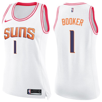 Nike Suns #1 Devin Booker White Pink Women's NBA Swingman Fashion Jersey Nike Suns #1 Devin Booker White Pink Women's NBA Swingman Fashion Jersey