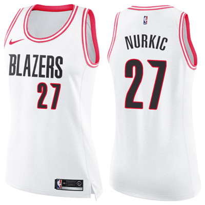 Nike Blazers #27 Jusuf Nurkic White Pink Women's NBA Swingman Fashion Jersey Nike Blazers #27 Jusuf Nurkic White Pink Women's NBA Swingman Fashion Jersey