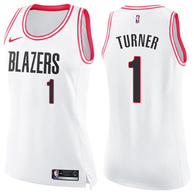 Nike Blazers #1 Evan Turner White Pink Women's NBA Swingman Fashion Jersey Nike Blazers #1 Evan Turner White Pink Women's NBA Swingman Fashion Jersey