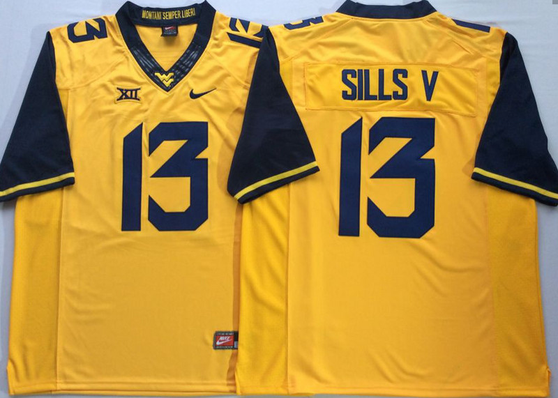 West Virginia Mountaineers 13 David Sills V Yellow College Football Jersey West Virginia Mountaineers 13 David Sills V Yellow College Football Jersey
