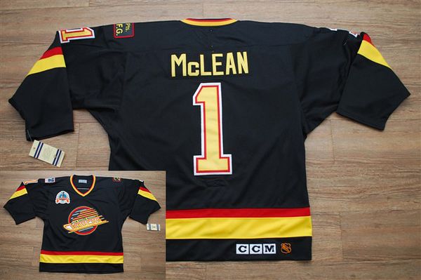 Youth Canucks #1 Kirk Mclean Stitched Black CCM Throwback Vintage NHL Jersey