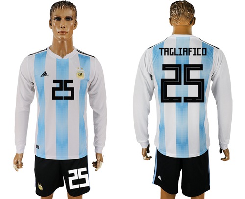 Argentina #25 Tagliafico Home Long Sleeves Soccer Country Jersey$45.00