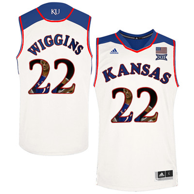 Kansas Jayhawks 22 Andrew Wiggins White With Portrait Print College Basketball Jersey2 Kansas Jayhawks 22 Andrew Wiggins White With Portrait Print College Basketball Jersey2
