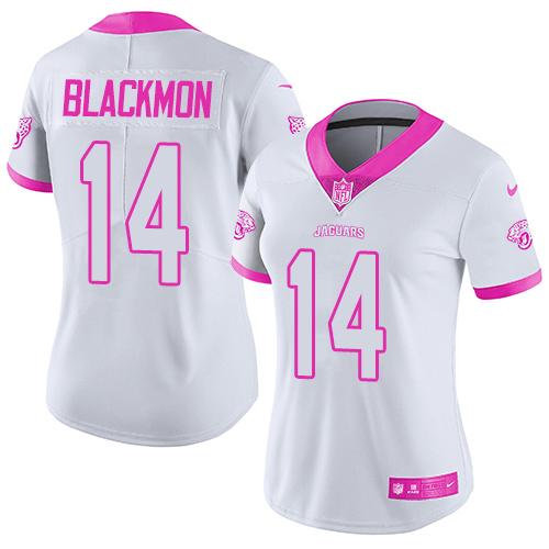 Nike Jaguars #14 Justin Blackmon White Pink Women's Stitched NFL Limited Rush Fashion Jersey Nike Jaguars #14 Justin Blackmon White Pink Women's Stitched NFL Limited Rush Fashion Jersey