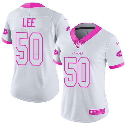 Nike Jets #50 Darron Lee White Pink Women's Stitched NFL Limited Rush Fashion Jersey Nike Jets #50 Darron Lee White Pink Women's Stitched NFL Limited Rush Fashion Jersey