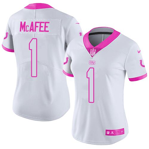 Nike Colts #1 Pat McAfee White Pink Women's Stitched NFL Limited Rush Fashion Jersey Nike Colts #1 Pat McAfee White Pink Women's Stitched NFL Limited Rush Fashion Jersey