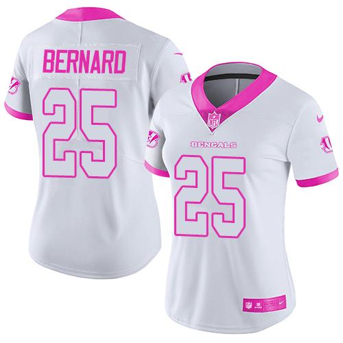 Nike Bengals #25 Giovani Bernard White Pink Women's Stitched NFL Limited Rush Fashion Jersey
