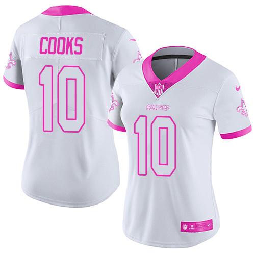 Nike Saints #10 Brandin Cooks White Pink Women's Stitched NFL Limited Rush Fashion Jersey Nike Saints #10 Brandin Cooks White Pink Women's Stitched NFL Limited Rush Fashion Jersey