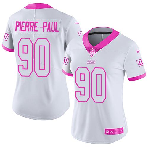 Nike Giants #90 Jason Pierre-Paul White Pink Women's Stitched NFL Limited Rush Fashion Jersey Nike Giants #90 Jason Pierre-Paul White Pink Women's Stitched NFL Limited Rush Fashion Jersey