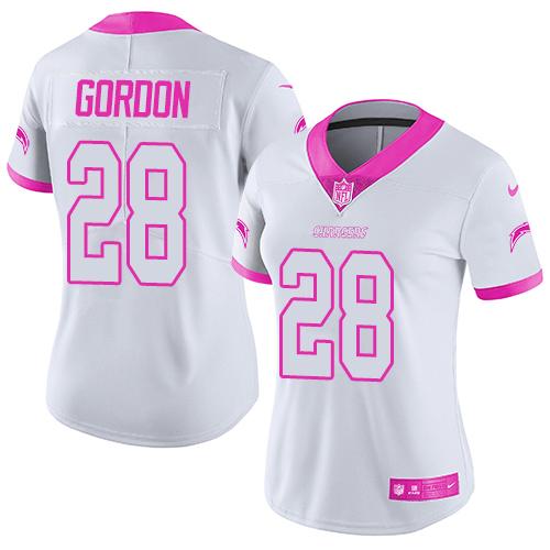 Nike Chargers #28 Melvin Gordon White Pink Women's Stitched NFL Limited Rush Fashion Jersey Nike Chargers #28 Melvin Gordon White Pink Women's Stitched NFL Limited Rush Fashion Jersey
