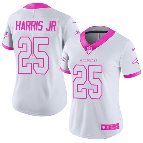 Nike Broncos #25 Chris Harris Jr White Pink Women's Stitched NFL Limited Rush Fashion Jersey Nike Broncos #25 Chris Harris Jr White Pink Women's Stitched NFL Limited Rush Fashion Jersey