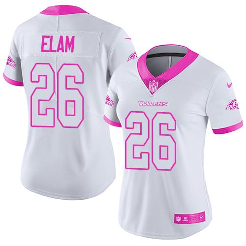 Nike Ravens #26 Matt Elam White Pink Women's Stitched NFL Limited Rush Fashion Jersey Nike Ravens #26 Matt Elam White Pink Women's Stitched NFL Limited Rush Fashion Jersey