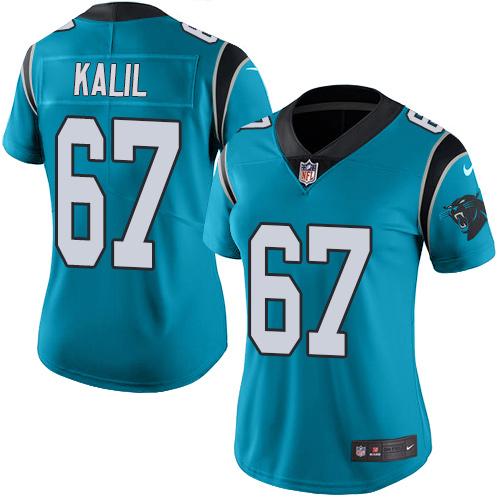 Nike Panthers #67 Ryan Kalil Blue Women's Stitched NFL Limited Rush Jersey Nike Panthers #67 Ryan Kalil Blue Women's Stitched NFL Limited Rush Jersey