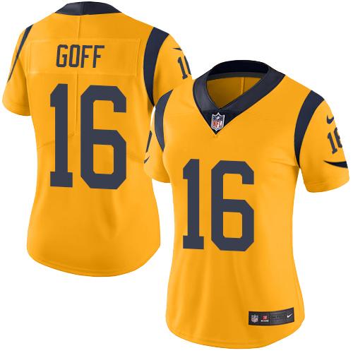 Nike Rams #16 Jared Goff Gold Women's Stitched NFL Limited Rush Jersey Nike Rams #16 Jared Goff Gold Women's Stitched NFL Limited Rush Jersey